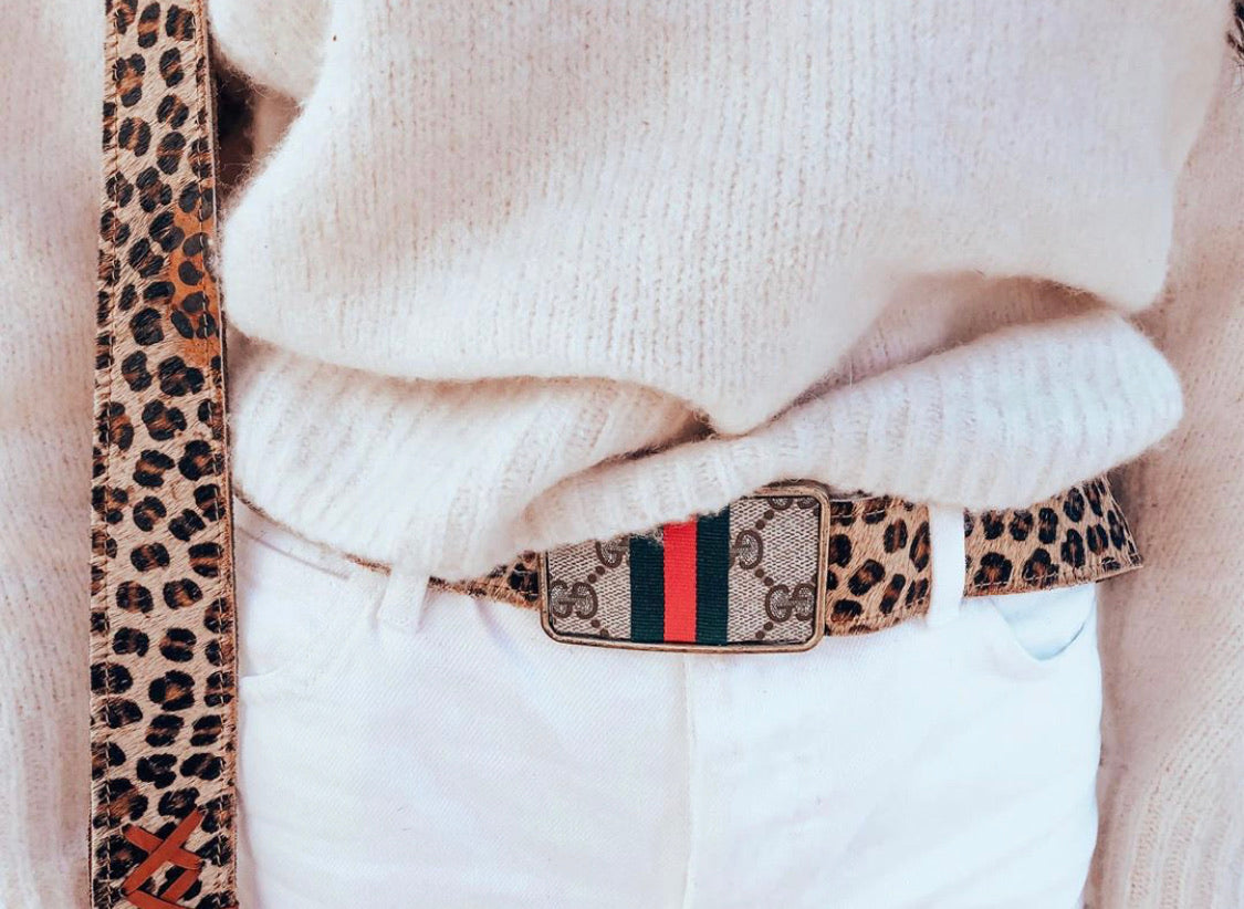 Upcycled Rectangle Gucci Buckle with ribbon